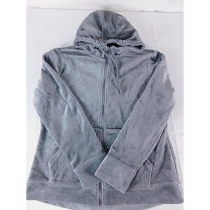 Time And Tru Hoodie Womens Large Gray Velour Full Zip Hooded Jacket Sweatshirt